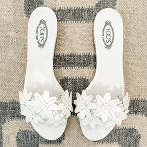 Tod's Rubber Sandal with Patent Floral Embellishment Size 40